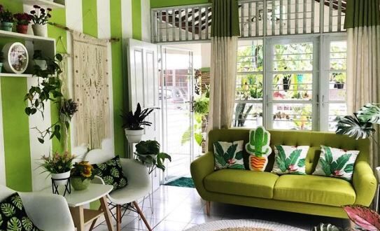 Ruang Tamu Minimalis Asri Warna Hijau Segar
